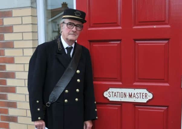 Lord ONeill clad in his historic Belfast & Northern Counties Railway station-masters uniform, which he wore at the RPSI's golden jubilee dinner at Belfast City Hall (photo by Charles Friel) INCT 38-759-CON