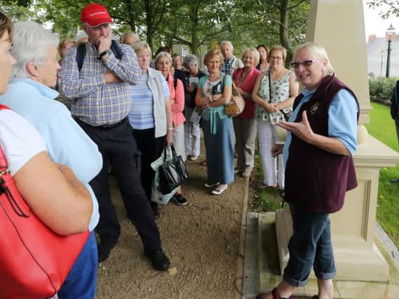 Tour Guide Jackie Neill with visitors in the newly restored Village Square during the Gracehill European Heritage Open Day. INBT 38-115JC