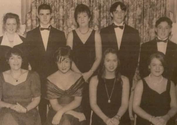 Pupils and guests attending the Clondermot High School formal in November 1995. From left, seated, Miss Vivienne Payne, Mia Loughlin, Debbie Keys and Naomi Thompson. Standing, Ms Allison McClean, Gavin Bond, Ms Karen Burleigh, Ross Gibson and Jonathan Lynch.
