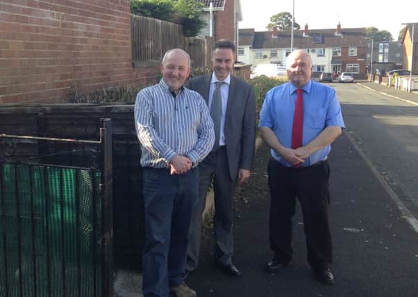 DUP MLA Paul Frew (centre) who is pushing for natural gas extensions for more residents in the Ballykeel area pictured wiht local councillors Reuben Glover and Martin Clarke.