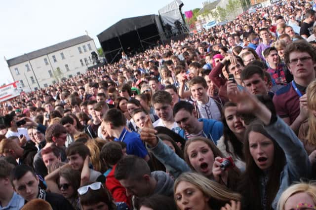 The MTV gigs next month- the headline acts for which have yet to be revealed- will see similar crowds to those ar Radio One's 2013 Big Weekend (pictured), which was also staged at Ebrington Square.