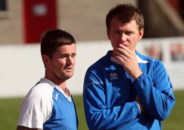 Ballyclare boss Eddie Hill (left) and assistant-manager Gary Bell.