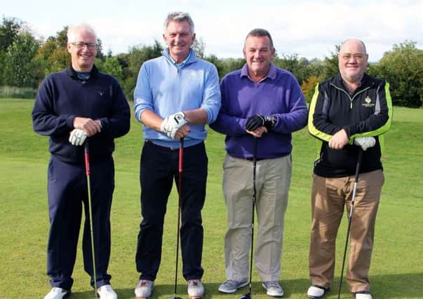 On the first tee at Galgorm Castle Golf Club for the Castle Trophy event were Wilson McVeigh, George Simpson, Ivan McCappin and Willie Park. INBT 38-909H