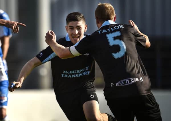 Michael Ruddy celebrates after scoring the winning goal for Ballymena United at Coleraine. Picture: Press Eye.