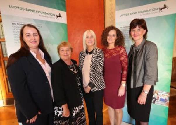 Attending the event were (left to right): Elaine Hayes, Brainwaves; Kate Ferguson (MBE), Brainwaves; Janine Donnelly, Trustee, Lloyds Bank Foundation for Northern Ireland; Lorraine Burns, Brainwaves, and Paula Leathem, Trustee, Lloyds Bank Foundation for Northern Ireland.  INCT 39-746-CON