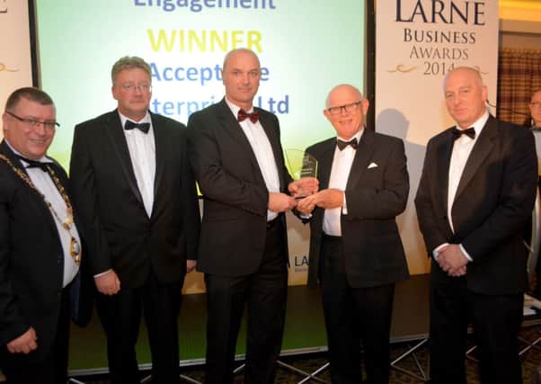 Winner of the Best Community Engagement Award at the 2014 Larne Business Awards went to Acceptable Enterprises. INLT 39-140-GR