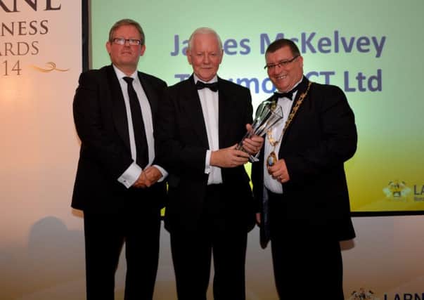 Winner of the Lifetime Achievement Award at the 2014 Larne Business Awards went to James McKelvey. INLT 39-154-GR