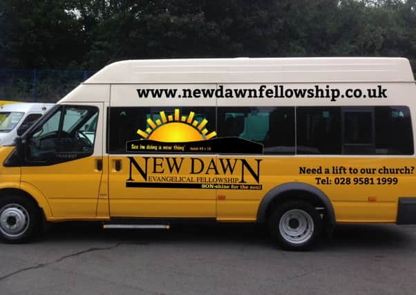 The 17-seater bus which has been acquired by the New Dawn Evangelical Fellowship  INBT-40F-NEW DAWN BUS.