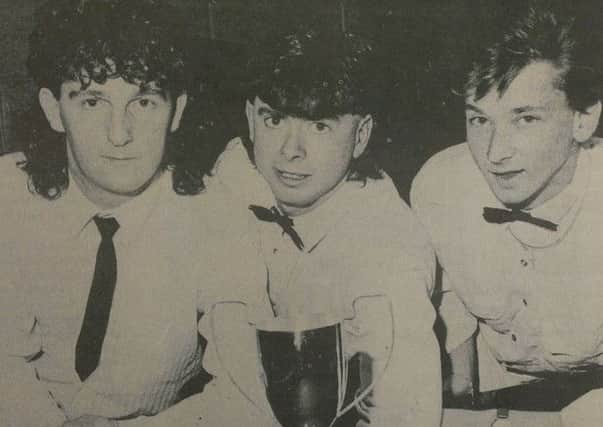 Hilton 'F', who won the Cookstown pre-snooker league Knockout Cup in 1989. From left, Mickey McDonald, Mickey Martin and Barry Thompson.