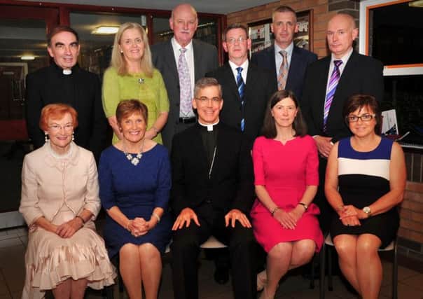The Most Reverend Archbishop Charles John Brown (Papal Nuncio for Ireland) who was the guest speaker at St Patrick's College Maghera prize-night with Principal Mrs Scott and guests.INMM3914-350