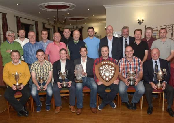 Banbridge Golf Club Captain Noel McSherry and President John Parks with Sponsors and trophy winners from recent competitions, pictured on Champions Night © Edward Byrne Photography INBL1439-262EB