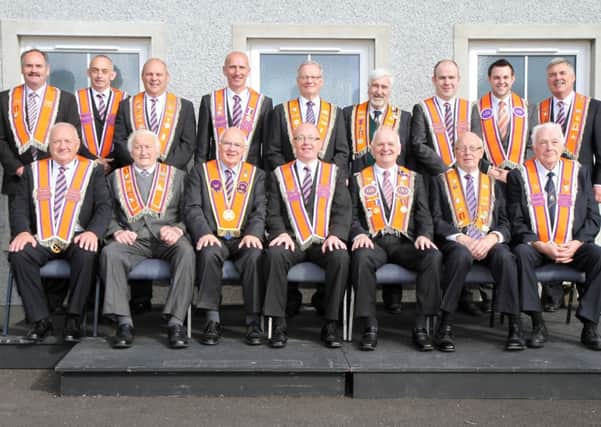 Hillstown Lodge members with the speakers at the opening, Bro. Rev. Ian McClean and Bro. Dr. William McCrea M.P.