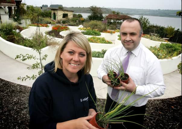 Horticultural therapist Liz Hanvey, and Dara McGaughey from the Public Health Agency pictured at Blossoms at Larne Lough.  INLT 40-675-CON
