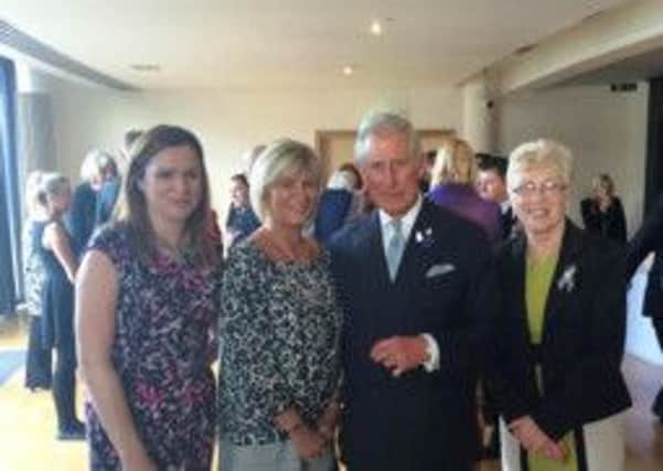 Alywn Baird (far right) with HRH The Prince of Wales,  Dawn Strain, from Banbridge, and Judith Greenaway (left).