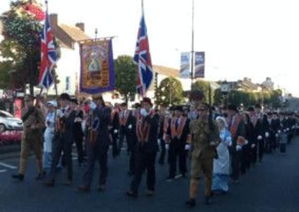 Members parading in the World War I commemoration in Cookstown