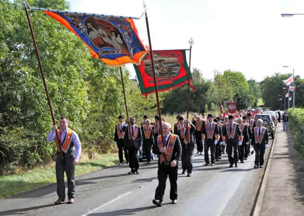 The parade makes its way to Hillstown Orange Hall.