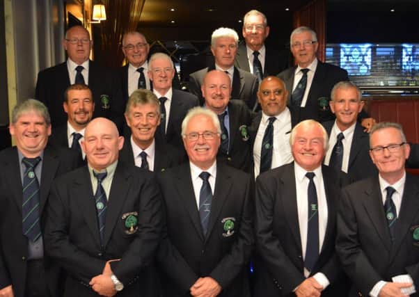 Frank Gallagher (front row, centre, club captain) with Silverwood past captains at the anniversary function.INLM40-180