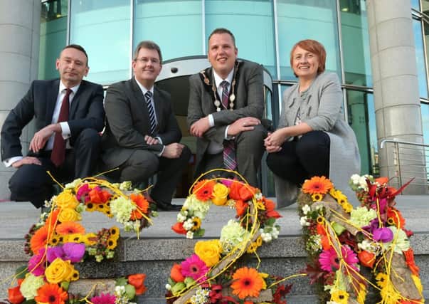Celebrating the Alpha Programme which has gave a £2 million helping hand to local Community Projects in the greater Belfast and Lisburn areas are Liam McDonald, Alpha Resource Management; Rt. Hon. Jeffrey Donaldson MP; Lord Mayor Lisburn City Council, Councillor Andrew Ewing and Sylvia Gordon, Director at Groundwork NI.