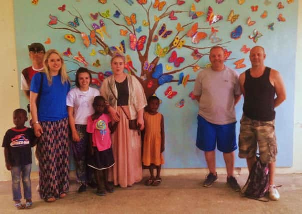Some members of the team from Friends of VisPa who helped to create and erect a mural at the charitys orphanage. From left to right are: Ian Mc Neill, Cheryl Sinclair, Sophie Lowry, Kerry Hayburn, Trevor Stirling, John Scullion INBT-41F-VISPA SUMMER TEAM.