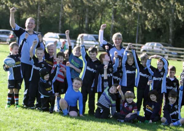 YESSSSS. Coaches and P3 kids,who enjoyed the Mini/Maxi event against Limavady on Saturday at BRFC.INBM41-14 027SC.