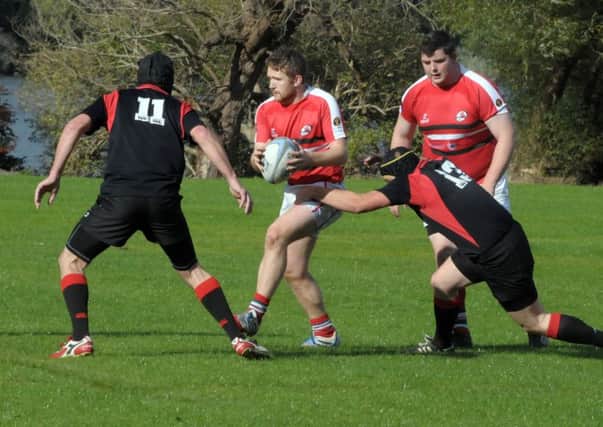 Larne on the attack in their 13-8 win over Limavady at Glynn.
