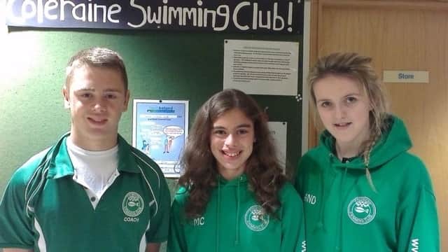 Coleraine Swimming Club Members James Walton, Molly Curry and Charlotte Anderson who attended the Irish Age Group Finals in Dublin.