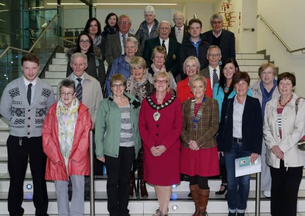 Mayor of Ballymena Cllr Audrey Wales, fellow councillors Beth Clyde and Maurice Mills, and Lions Club president Anne Henry who joined locals who took part in a bus tour around the sites where the Gibraltarians were based during their evacuation during the Second World War. The event was part of the celebration of the 70th anniversary of the Gibraltarians arriving in the Ballymena area. INBT 41-111JC