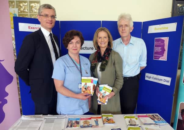 Dr David Armstrong, Consultant Rheumatologist, Head of Service; Denise Pattison, Fracture Liaison Nurse; Hazel Buller, National Osteoporosis Development Manager, Northern Ireland and Dr Brenan Murphy, Consultant Ortho physician launching Altnagelvin Hospitals new Fracture Liaison Sercvice.