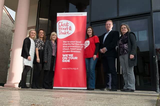Pictured at the launch of Charity Ball 2014 are (left to right) Aisling, Michaela and Alanagh Treanor (event organisers), Carla Smith (Chest, Heart and Stroke NI), Michael Herron (Local GP) and Una Quinlivan (Termon Responders)