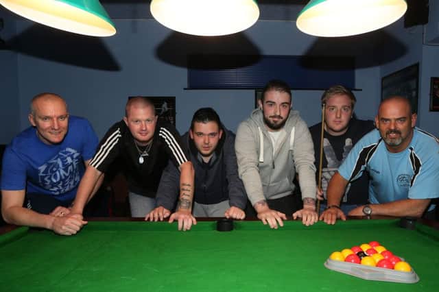 Towers Tavern who hosted Fairhill Dreamers in the opening game of the Ballymena Towers Pool League. L-R, Drew Sloan, James Millar, Aaron Brown, David O'Neill,  Paul Smyth, Alastair Law. INBT 42-173CS