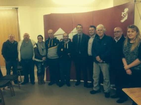 Daithí McKay pictured with some party members after the Sinn Féin election convention in Dunloy. INBM42-14 S