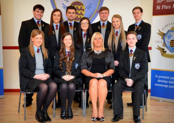 St. Pius X College Magherafelt Principal Ms. Jackie Bartley with members of the Student Leadership Team.INMM4214-351
