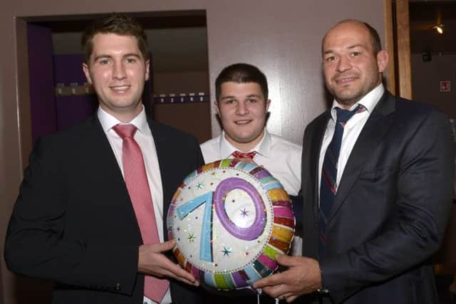 Club Leader Jonathan Sleator and Secretary Stuart Cromie welcomed Special Guest Rory Best to the 70th Anniversary Dinner of Annaclone & Magherally YFC © Edward Byrne Photography INBL1441-239EB