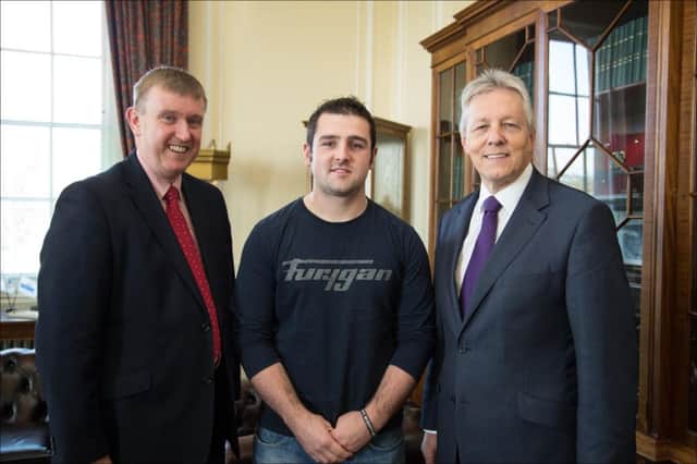 First Minister Meets Michael Dunlop at Stormont 

First Minister Peter Robinson this morning met local motorcycling star 
Michael Dunlop to recognise the achievements of the eleven times TT winner. 

First Minister Peter Robinson said: 'The name Dunlop is famed worldwide for 
motorcycle racing and Michael undoubtedly has road racing in his blood. He 
has the determination, focus and talent which mark him out alongside some of 
the most famous names in the sport. 
Michael is following in a proud family tradition and he is a sports star 
which everyone in Northern Ireland can proud of.'
