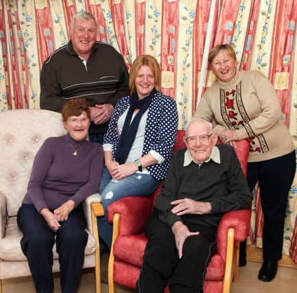 Johnny pictured with (from left)  daughter Elizabeth Cunningham, son Jackie Gallagher, granddaughter Joanne Cunningham and daughter-in-law Gay Gallagher. INCR43-320PL