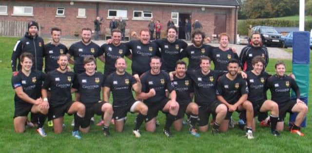 Ballymena Second XV celebrate their weekend victory at Clogher Valley.