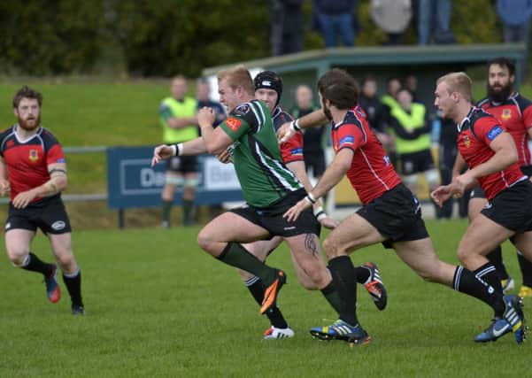 Ballymena attempt to halt a City of Derry charge during Saturday's Ulster Champions League match at Judges Road.