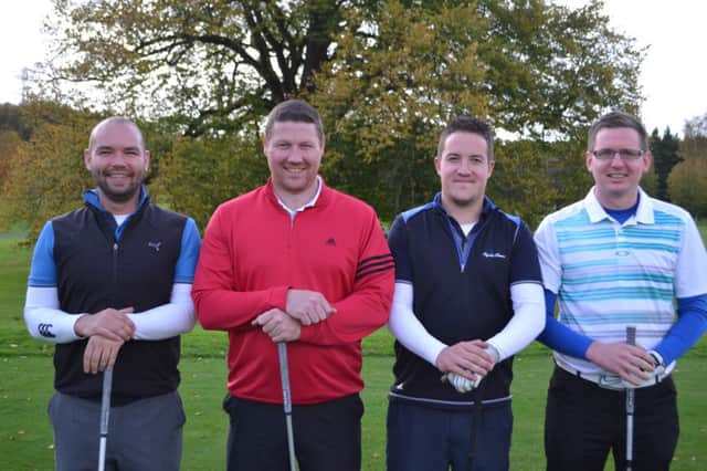 Gary Campbell, Philip Sanaghan, Andrew Parr and Richard McDermott about to tee off at Lisburn.