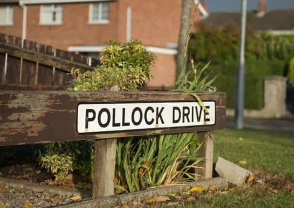 scene pic of Pollock Drive sign in Mourneview estate.  INLM4314-414