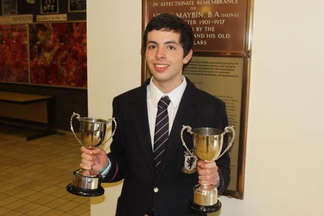 Wallace High School pupil Thomas Storey who received The Brown Cup For GCSE French, the award for GCSE Spanish and the John Crothers Cup of Modern Languages for GCSE at the recent Senior Prize Day.