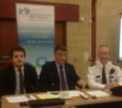 Pictured at the public meeting of Carrickfergus Policing and Community Safety Partnership are (from left) Neil Herron, manager, Councillor Noel Williams, chair and PSNI Area Commander Stephen Reid. INCT 43-740-CON