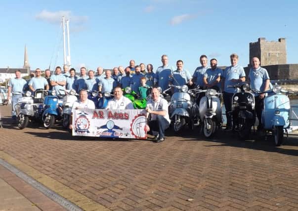 Participants in the A2 Aces Scooter Club's 'Run for Heroes' charity ride from Belfast to Carrickfergus. INCT 44-701-CON