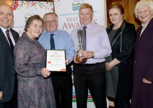 (l-r): Dave Foster, Department of the Environment, Doreen Muskett MBE, Chair of the Northern Ireland Amenity Council, Len Whimpanny, Seapatrick Community Association, Bill Little, Seapatrick Community Association, Geraldine Haire, Northern Ireland Housing Executive and Councillor Joan Baird MBE.