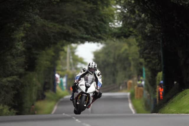 Michael Dunlop (Motorrad Hawk BMW) in action in the Superbike race at the Ulster Grand Prix at Dundrod.