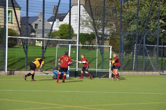 Portrush player John Dillon found the back of the net with this effort at Quay road last Saturday. inbm44-14s