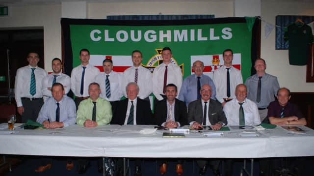 Cloughmills NISC members with guests Jim Shaw Keith Gillespie and Liam Beckett. INBM44-14 S