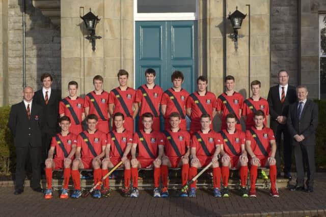 Banbridge Academy First XI Hockey team who travelled to Cork to take part in the Irish Schools Championship Finals, included is Principal Raymond Pollock, Managers Owen Magee and Colin Walker and Coach Mark Cordner. INBL1443-200EB
