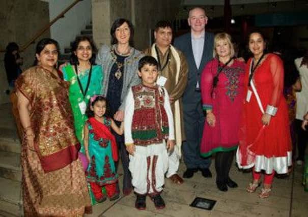 Mayor Brenda Stevenson, Foyle MP Mark Durkan at the Diwali Festival with Sarika Shah, Sumeeta Gupta, Natasha Gupta, Rahul Shah, Dr. Mukesh Chugh and Jyoti Chugh.