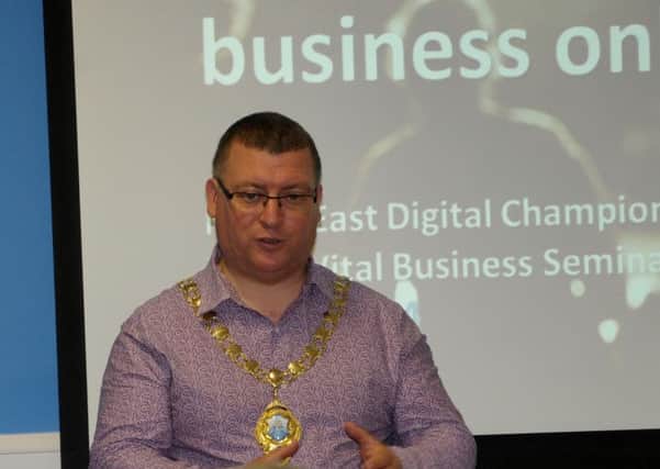 Larne Mayor, Cllr. Martin Wilson at the launch of Digital North East at Willowbank.  INLT 27-222-AM
