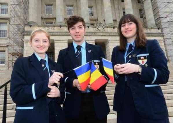 Cookstown High pupils (from left) Dana Flack, Odhran McGranaghan and Amy Dallas, recently put their debating skills to good use when they represented Romania at this years Mock Council of the European Union